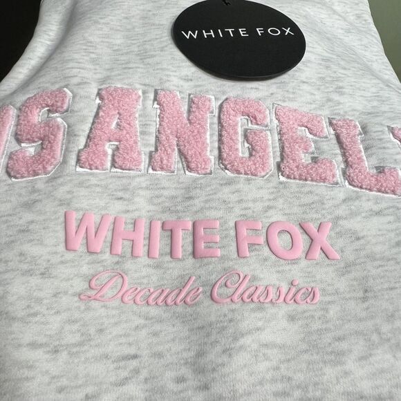 White Fox Hoodie Womens S/M Grey Marle Decade Classics Los Angeles Oversized - Picture 7 of 14